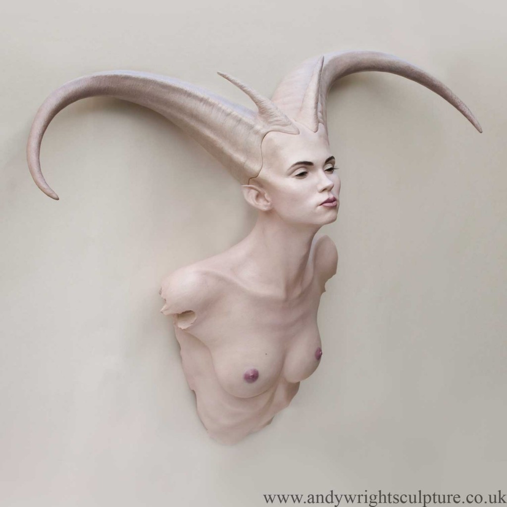 Demoness life size fantasy myth fine art nude sculpture bust