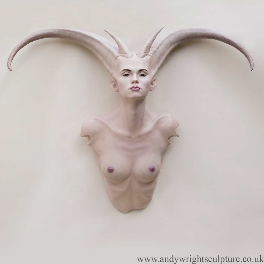 Demoness nude life size bust sculpture - wall or stand mounted