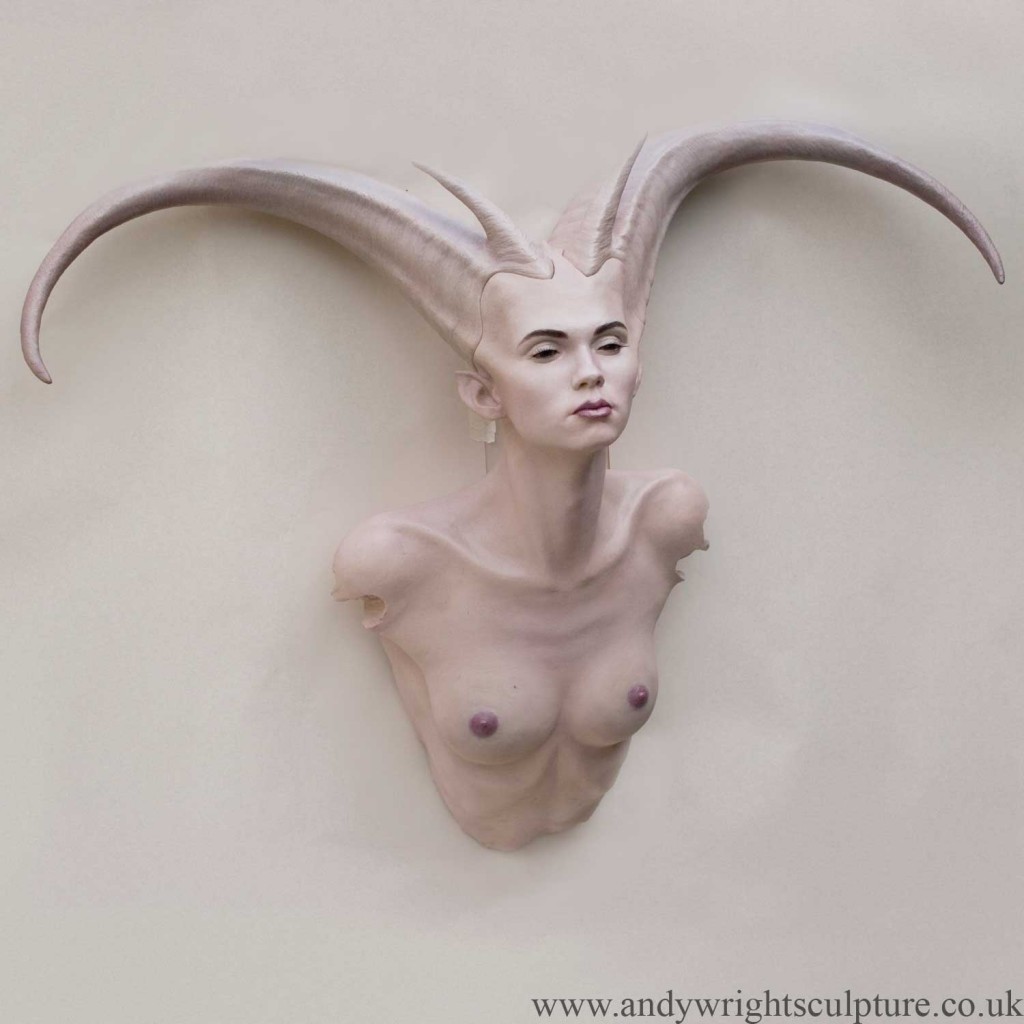 Demoness nude life size fantasy art wall base mounted sculpture